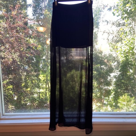 ASOS Black Chiffon High Slit Skirt Size 2 - Picture 4 of 16